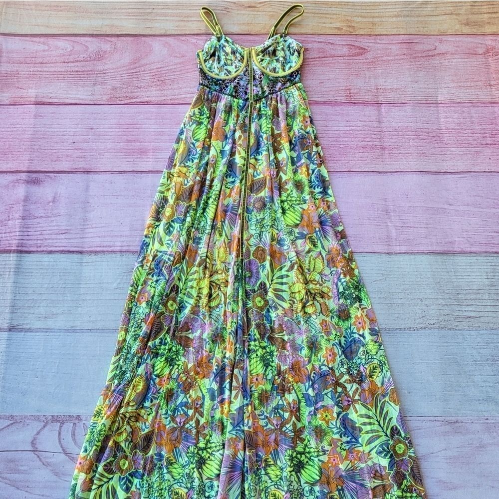 Maaji Honey Pot‎ Multicolor Floral Bustier High Slit Maxi Dress Medium - Picture 5 of 13